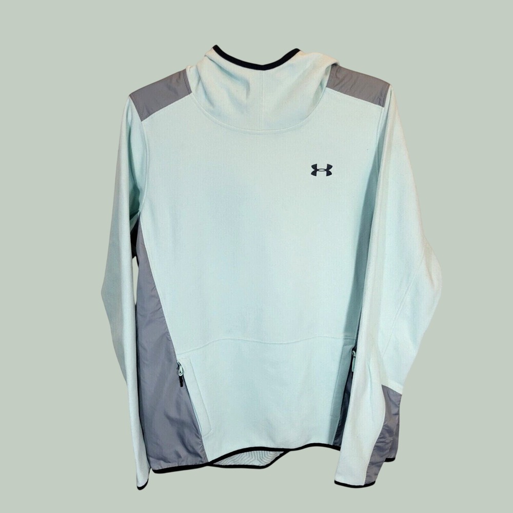 Under Armour Hoodie ColdGear Athletic Outdoor Performance Mint Green Gray LG